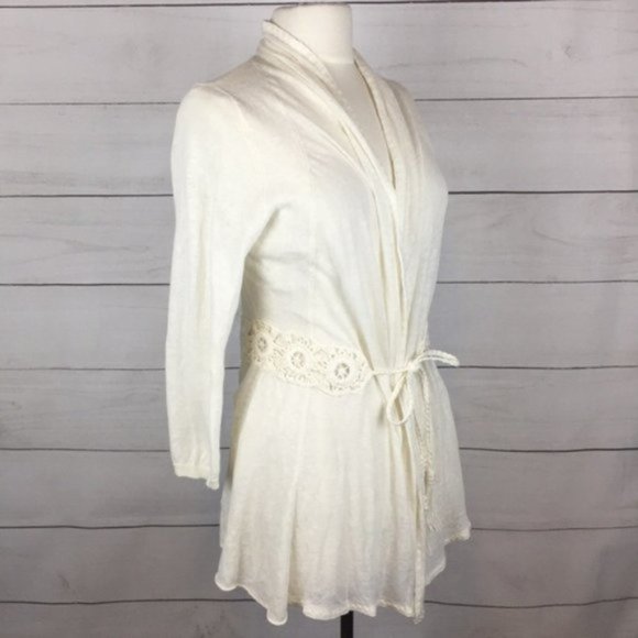 Anthro Knitted & Knotted Linen Cardigan Ivory M - Picture 4 of 7